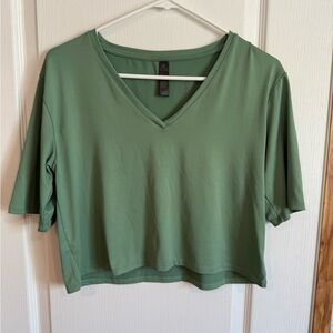 Kyodan Sage Green V-Neck Short Sleeve cropped Top